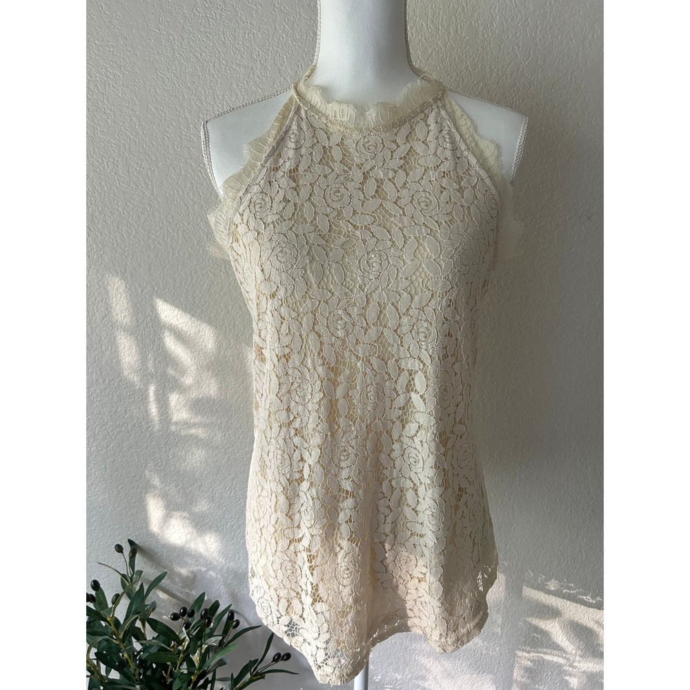 Jardin Lace Shell | Ivory Floral Halter Top